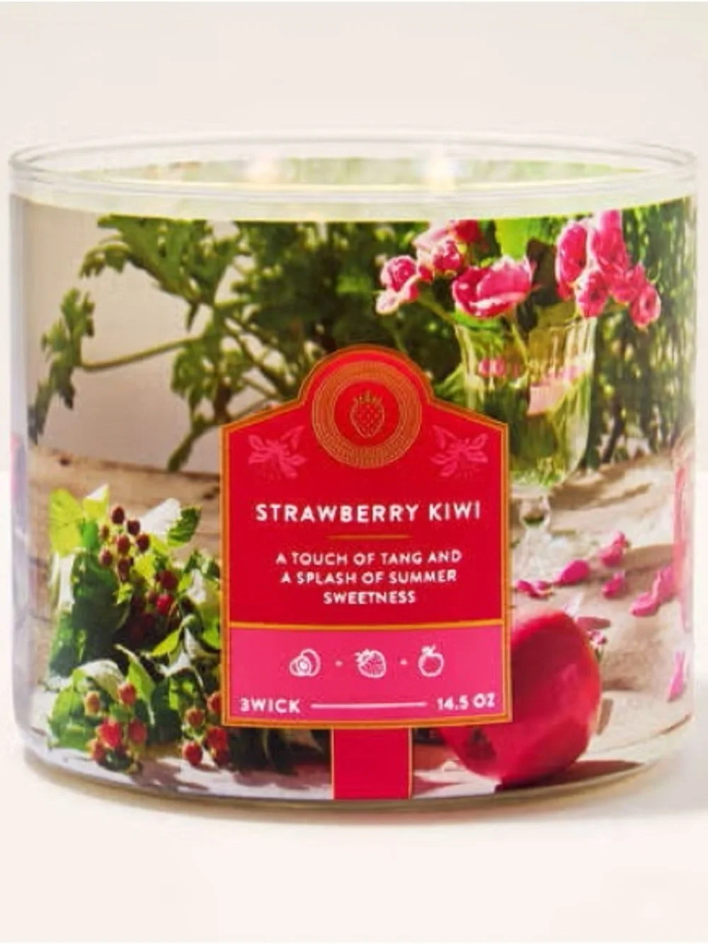 Bath & Body Works Strawberry Kiwi 3-Wick Candle - Red & Green